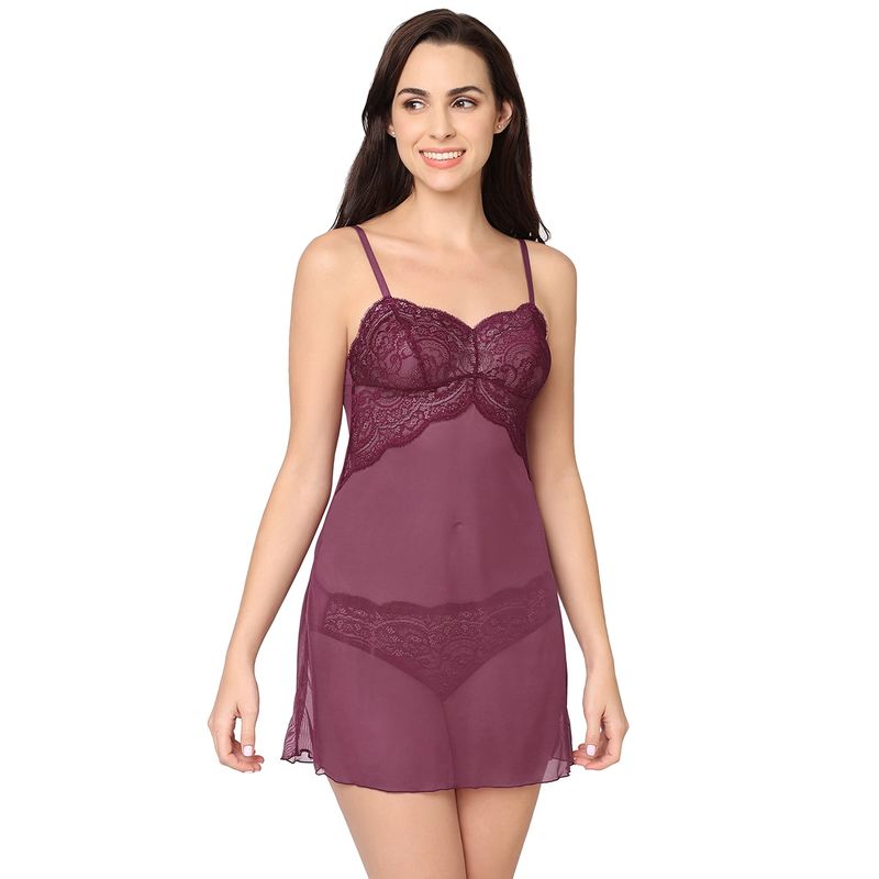 Wacoal India Essential Lace Short Lacy Babydoll Chemise Purple (S)