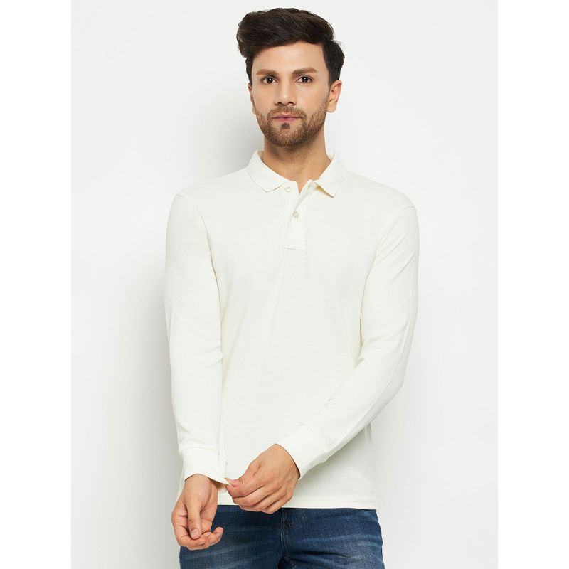 98 Degree North Men Polo Neck Full Sleeve T-Shirt - White (M)