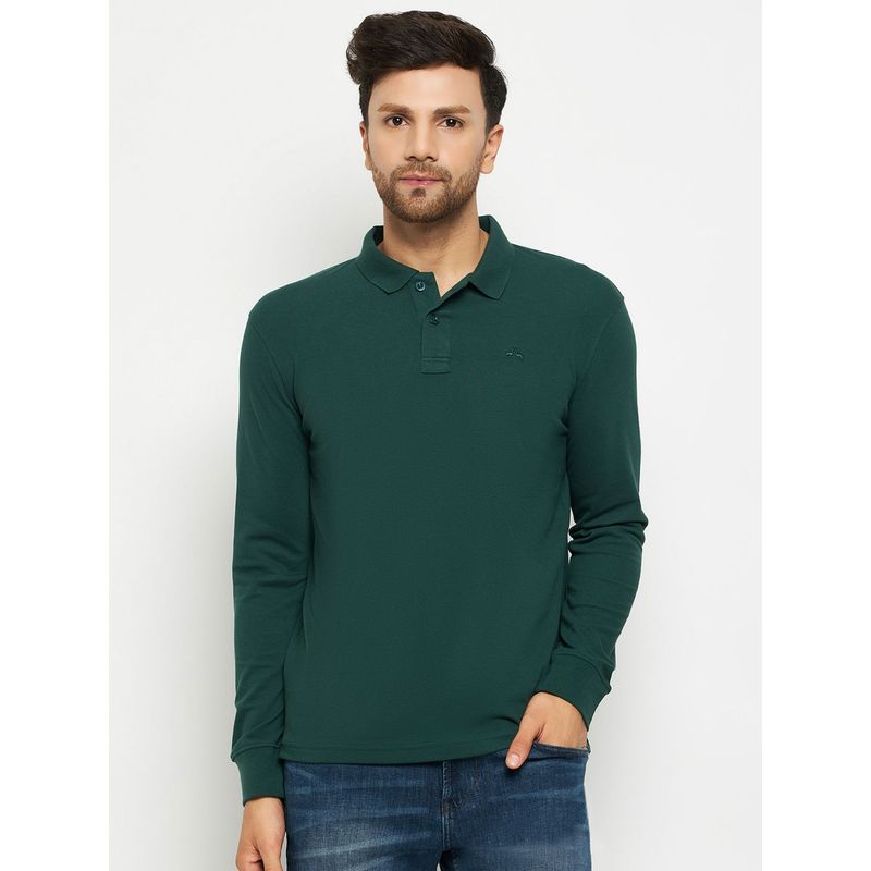 98 Degree North Men Polo Neck Full Sleeve T-Shirt - Green (L)