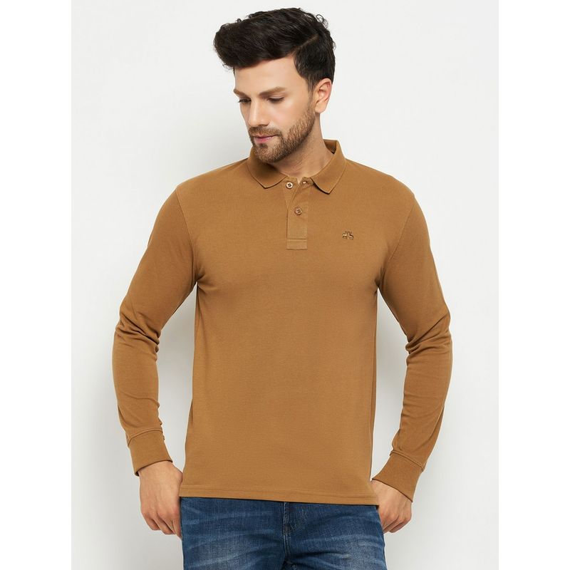 98 Degree North Men Polo Neck Full Sleeve T-Shirt - Khaki (XL)