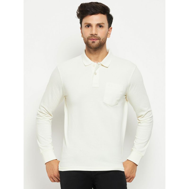 98 Degree North Men Polo Neck Full Sleeve T-Shirt - White (XL)