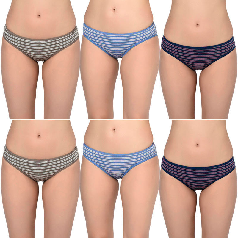 Bodycare Women's Stripes Assorted Panties (Pack Of 6) - Multi-Color (XL/95)