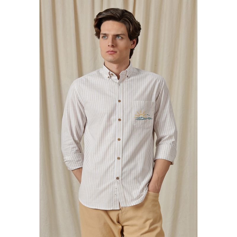 Eszett Dove Embroidery Linen Orange Shirt (S)