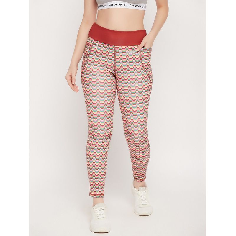 Clovia Snug Fit High-Rise Y2K Print Active Tights in Multicolour (S)