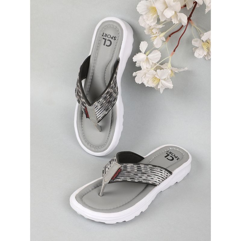 Carlton London Women Grey Textured Flipflops (EURO 36)