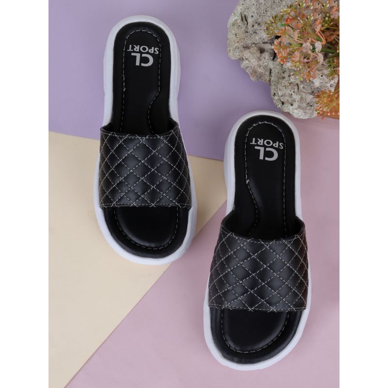 Carlton London Women Black Textured Sliders (EURO 36)