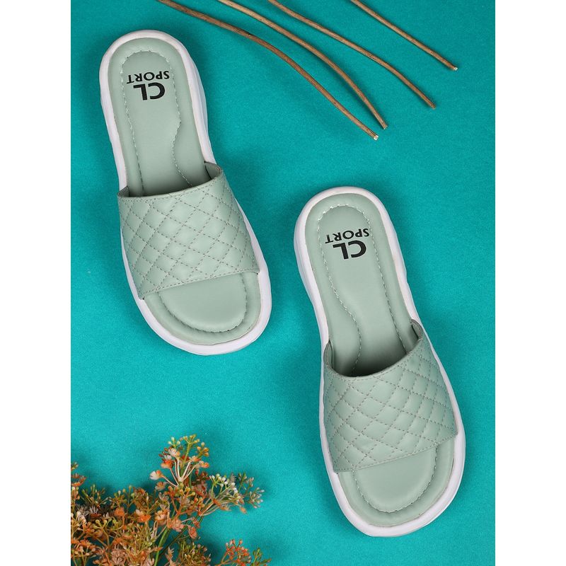 Carlton London Women Green Textured Sliders (EURO 39)