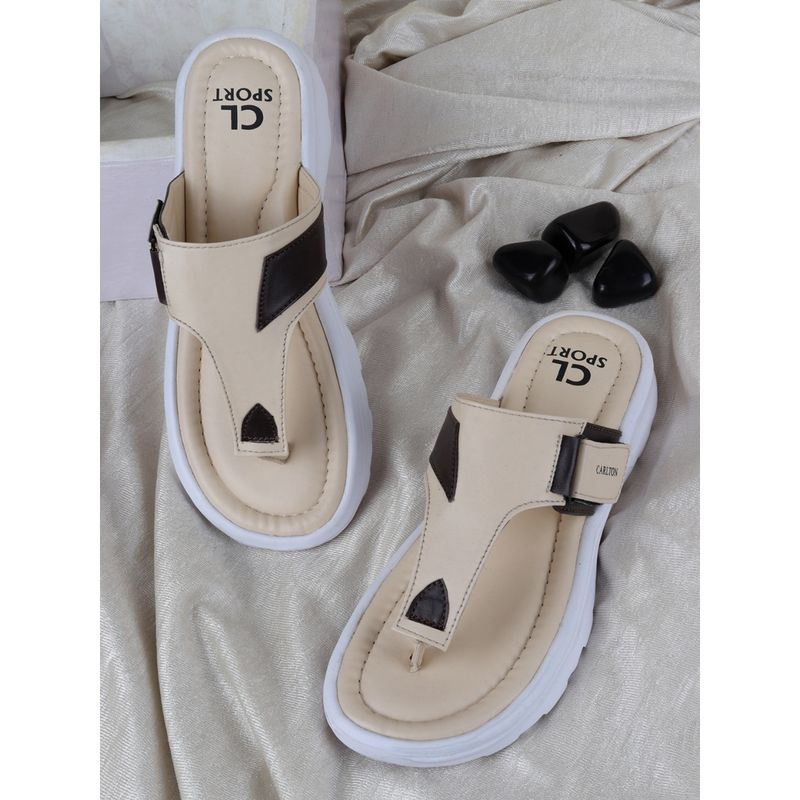 Carlton London Women Beige Solid Flipflops (EURO 41)