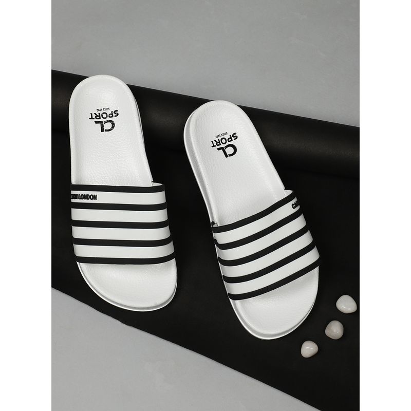 Carlton London Women White Stripes Sliders (EURO 37)