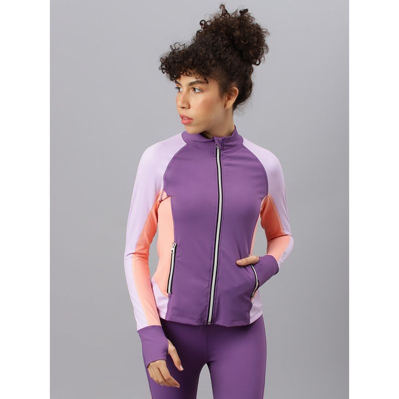 Fitkin Women Purple Colorblock Jacket (S)