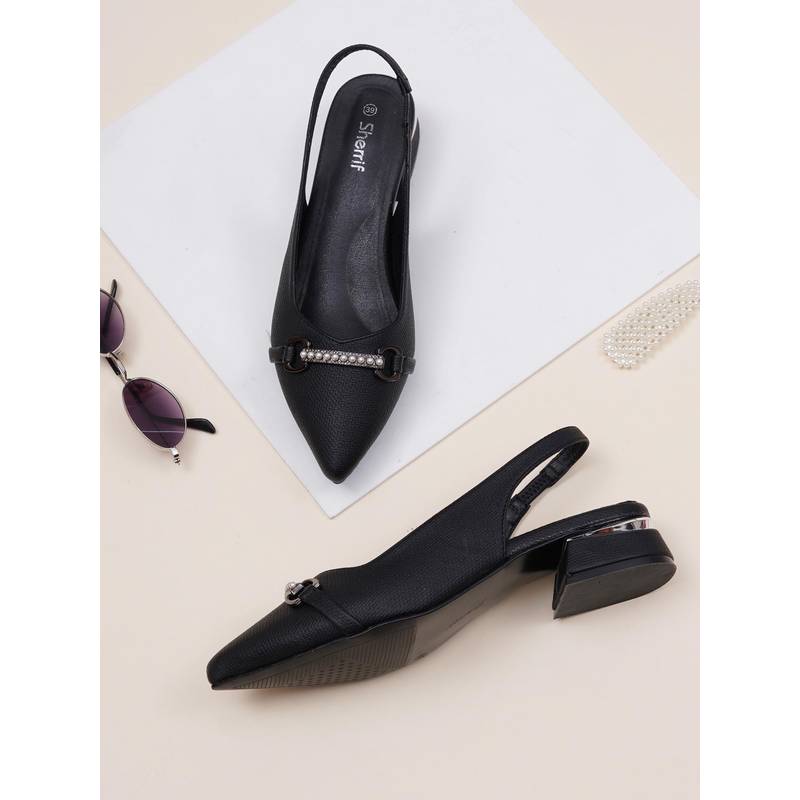 Sherrif Shoes Women Black Block Heels (EURO 34)