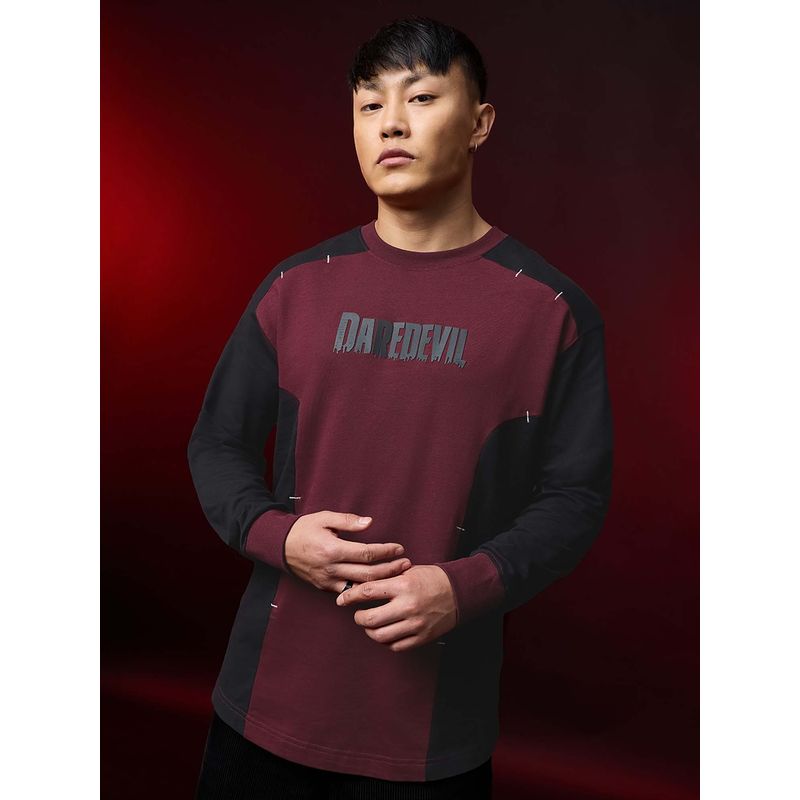 The Souled Store Official Marvel Daredevil Fearless Men Oversized Full Sleeve T-Shirt (XL)