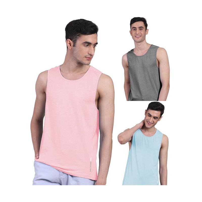 FREECULTR Mens Twin Skin Bamboo Cotton Anti Microbial Active Vest (Pack of 3) (S)