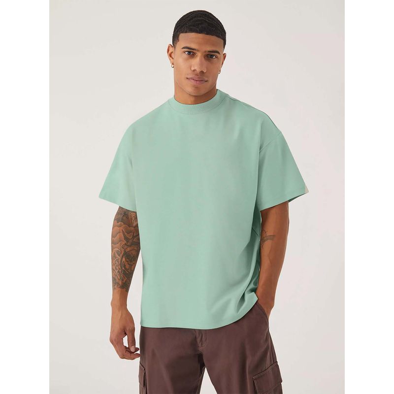 PRONK Mint Green Solid Men Oversized T-Shirt (S)