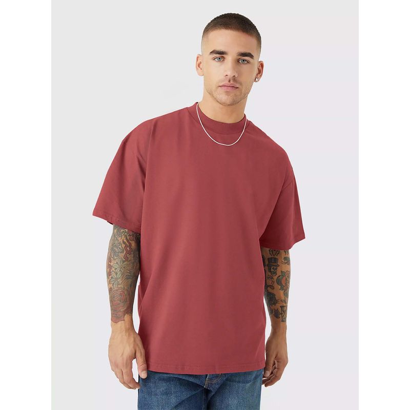 PRONK Mauve Taupe Solid Men Oversized T-Shirt (XS)