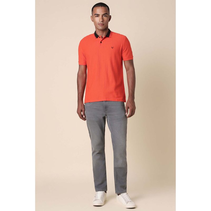 Allen Solly Men Orange Stripe Polo Neck T-Shirt (S)