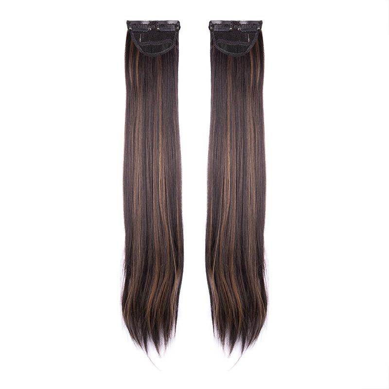 Streak Street Clip-In 24 Straight Dark Brown Side Patches With Golden Highlights (2Pcs Set)