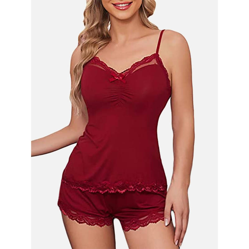 FIMS Women Maroon Satin Babydoll Top & Bottom Set Night Suit (Set of 2) (L)