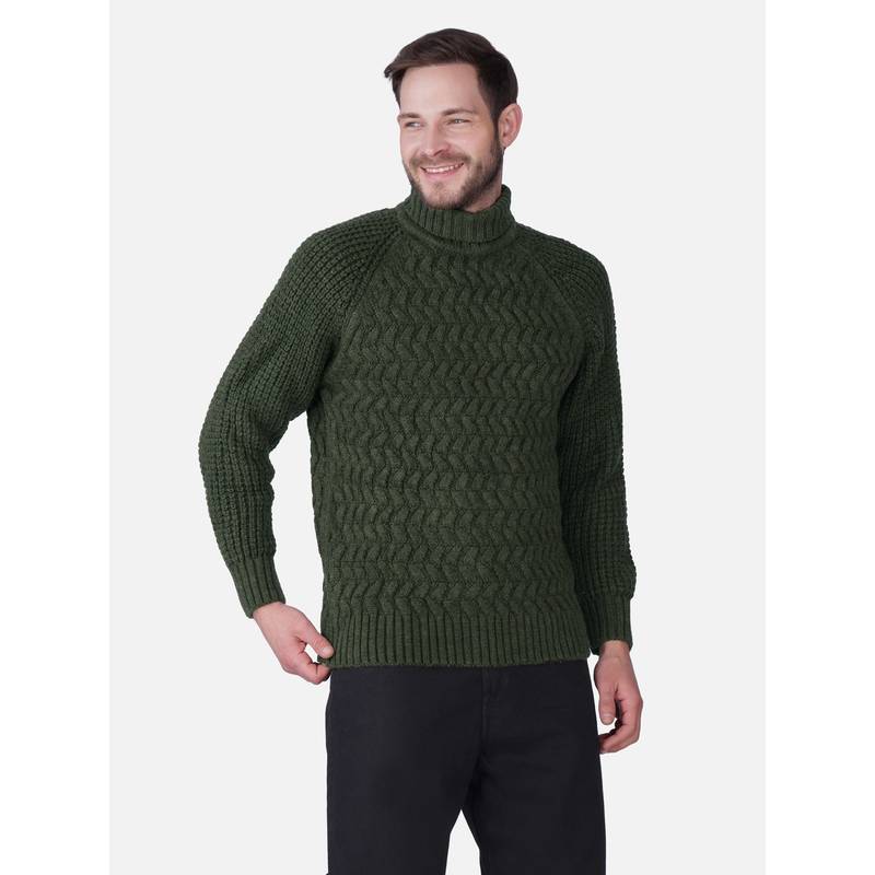 JOE Hazel Men's Olive Cable Knit Trutle Neck Full Sleeve Sweater (M)