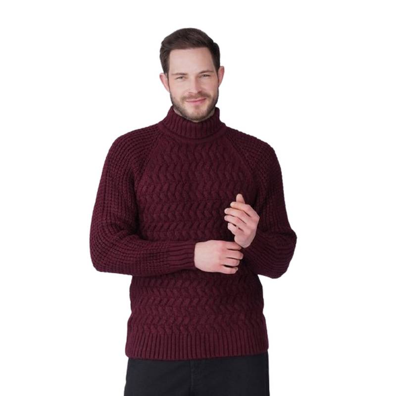 JOE Hazel Men's Wine Cable Knit Trutle Neck Full Sleeve Sweater (M)
