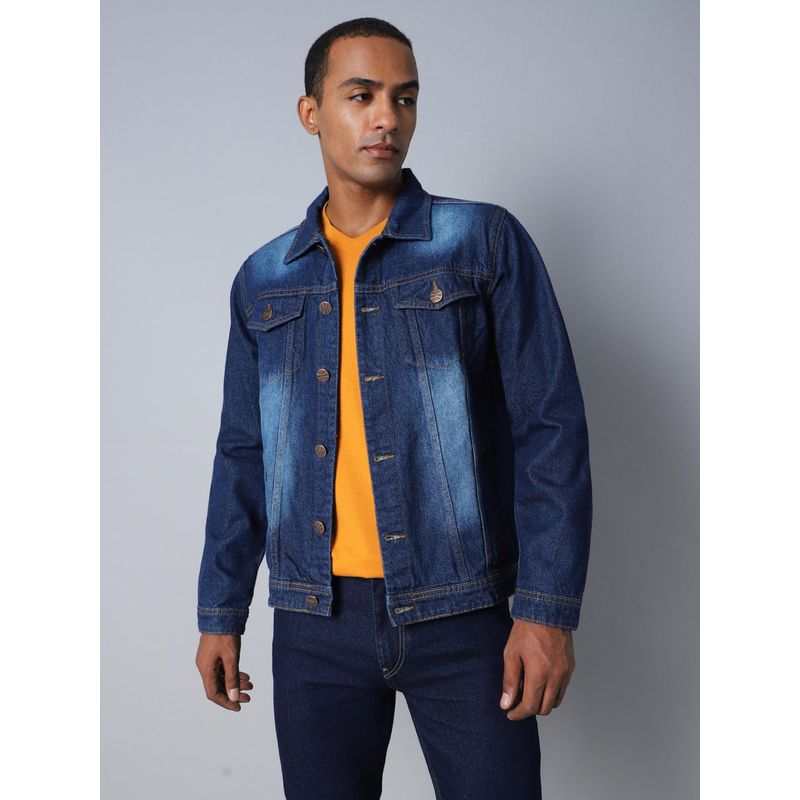 High Star Washed Spread Collar Long Sleeves Cotton Denim Jacket (S)