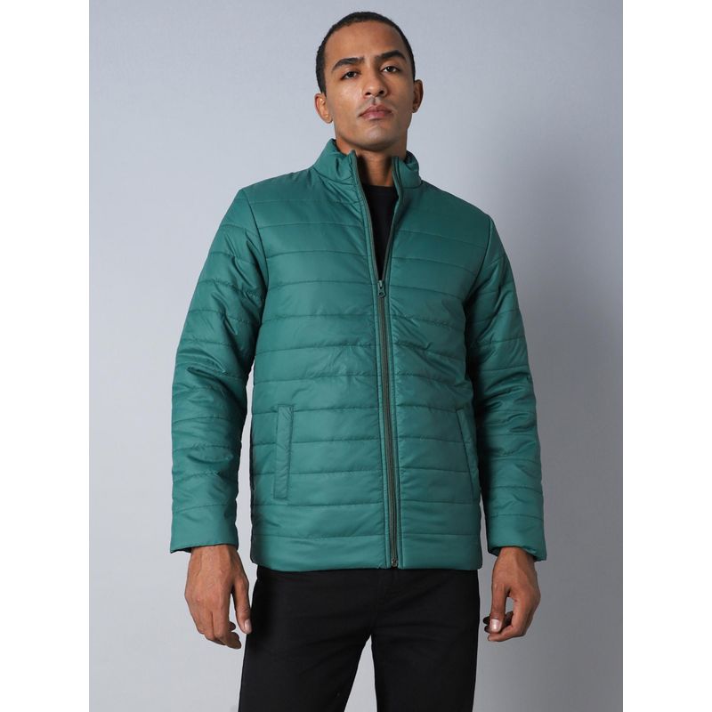 High Star Mock Collar Long Sleeves Teal Puffer Jacket (S)