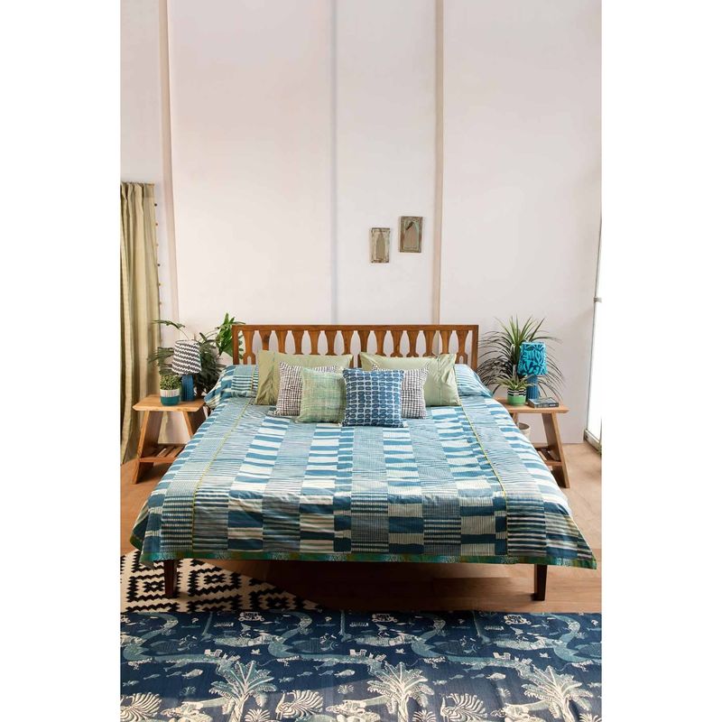 Freedom Tree Salaka Pure Cotton Ocean Blue Bedcover(Double)