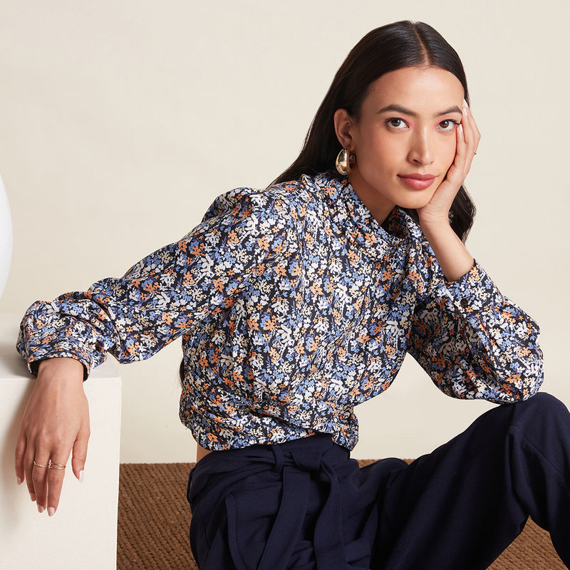 Twenty Dresses by Nykaa Fashion Work Floral Printed High Neck Crop Top (XS)