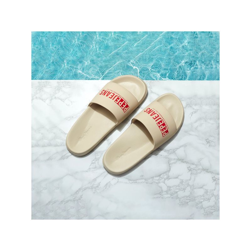 Pepe Jeans Men Beige Logo Printed Anti-Skid Beach Slider (UK 7)
