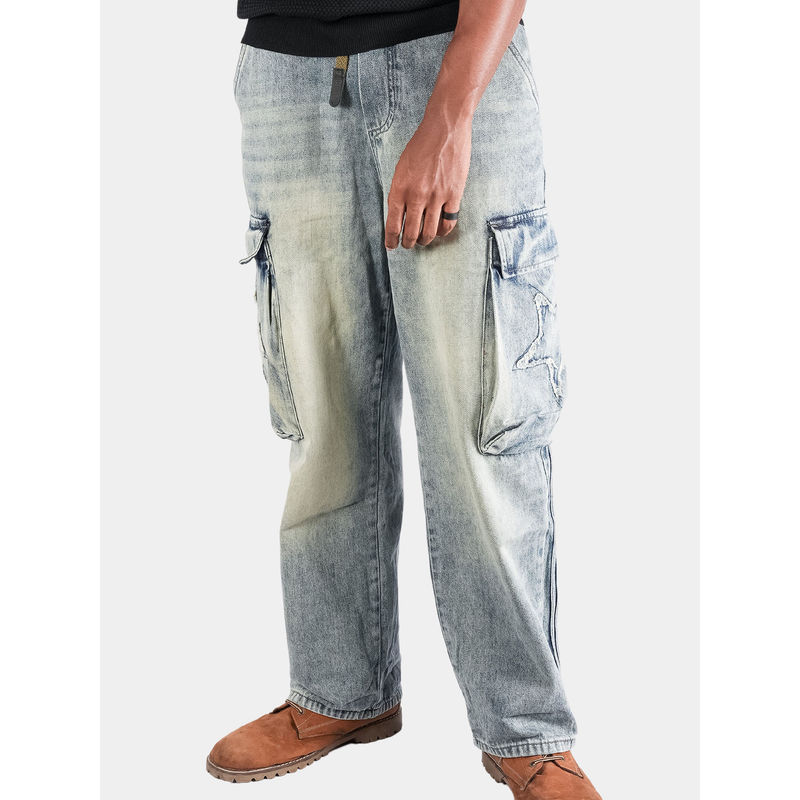 BOTABOCHI Men Blue Baggy Street Cargo Pant (M)