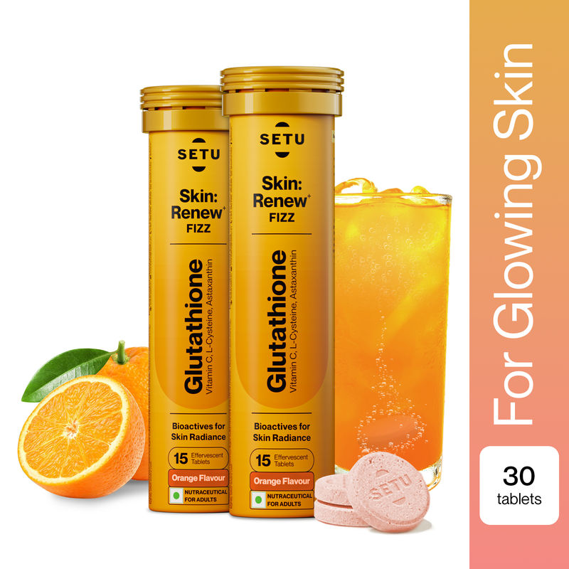 Setu Skin Renew L-Glutathione Tablets with Vitamin C for Clear & Glowing Skin - Orange (Pack of 2)