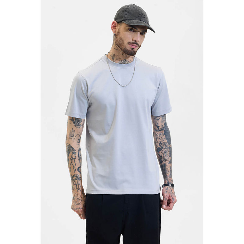 Snitch Light Grey Plain Half Sleeves Slim Casual T-shirt (2XL)