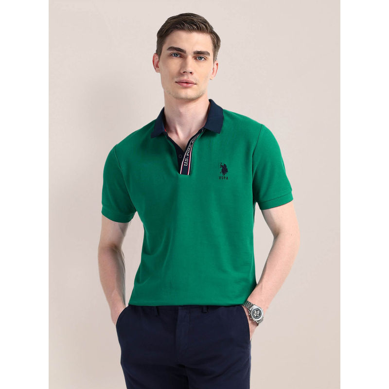 U.S. POLO ASSN. Green Solid Slim Fit Polo T-shirt (3XL)