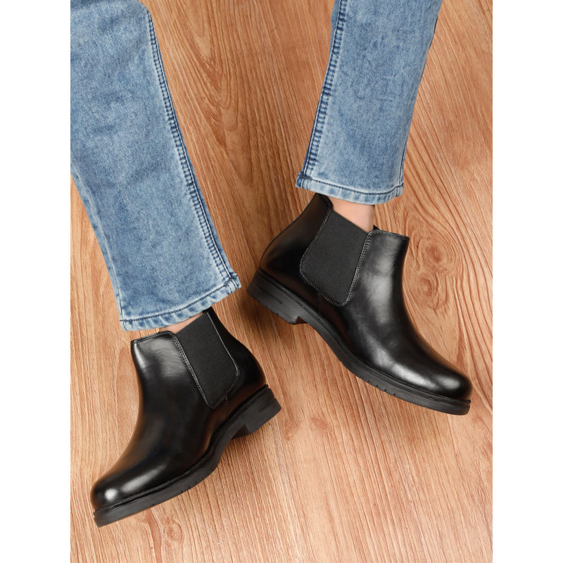 Teakwood Men Black Solid Leather Chelsea Boots (EURO 40)