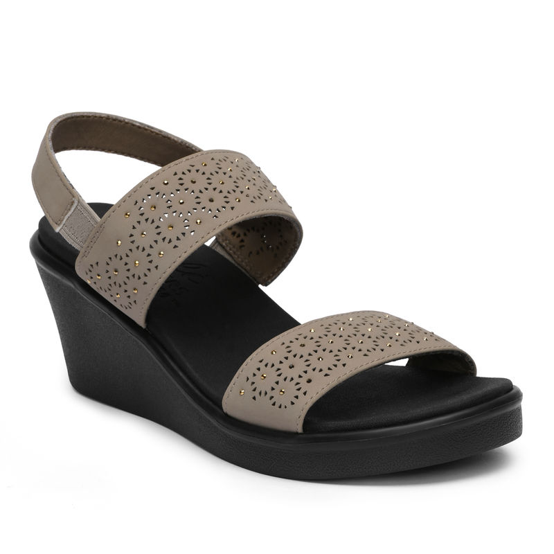 SKECHERS Womens Rumble On Dark Taupe Casual Wedges Heels (US 9)