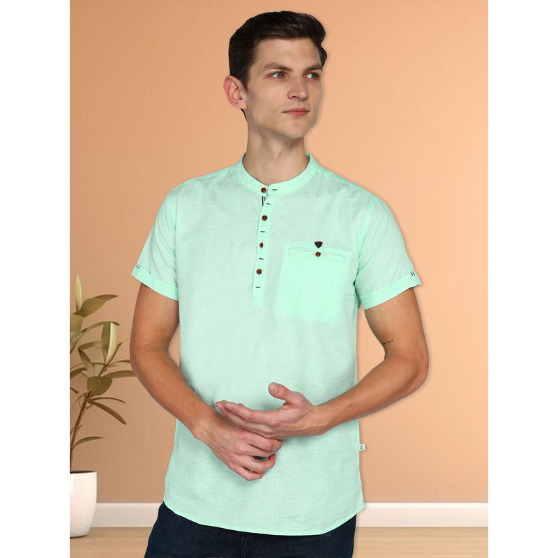 KUONS AVENUE Green Men Linen Cotton Half Sleeve Short Kurta (2XL)