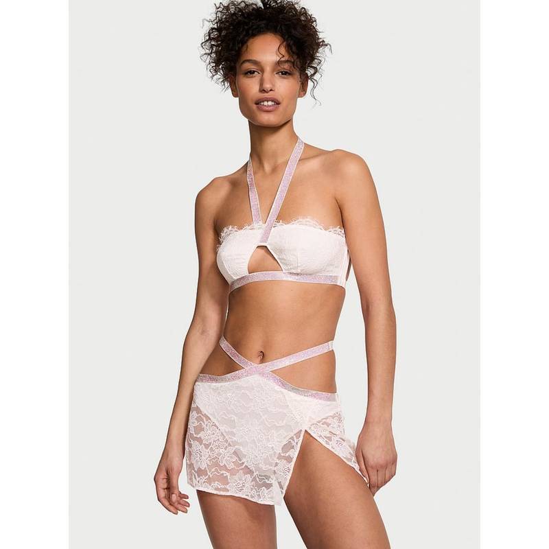 Victoria's Secret White Shine Strap Halter Bralette And Mini Skirt (Set of 2) (XS)