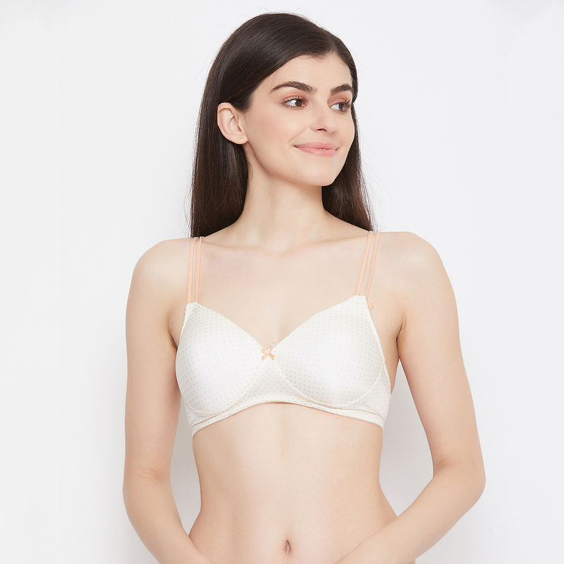 Clovia Padded Non-wired Full Cup Polka Print T-shirt Bra - Beige (38C)