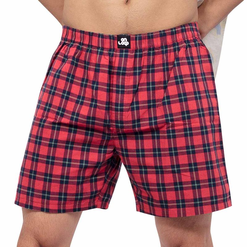 On Loop Boxer for Men in Cotton Red Checks (M)