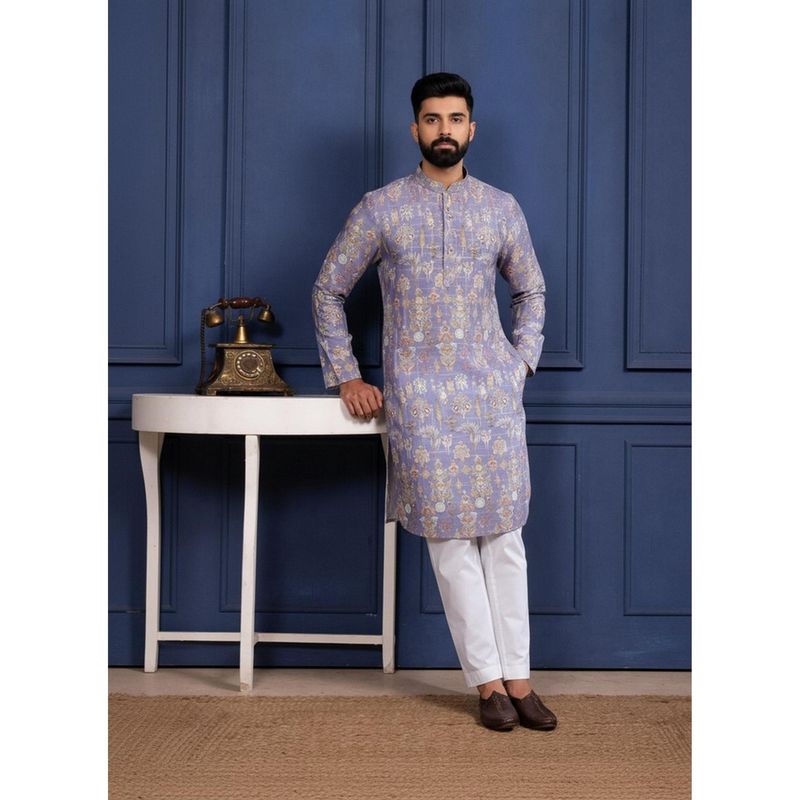 Gahan Lavender Cotton Digitally Indian Art Printed Kurta with Pyjama (S)