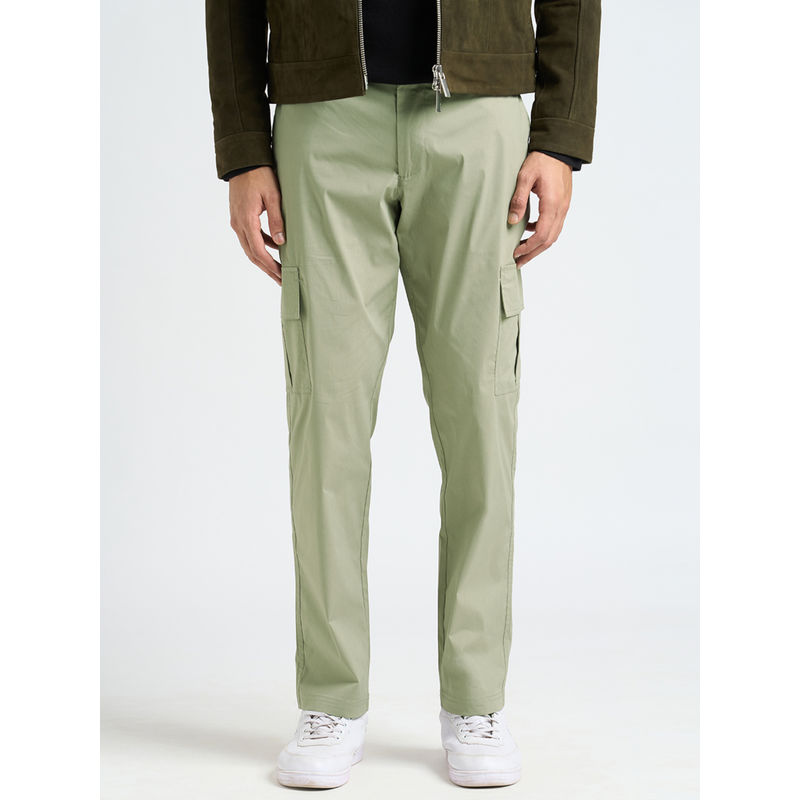 Selected Cotton Solid Straight Regular Fit Green Cargos (30)