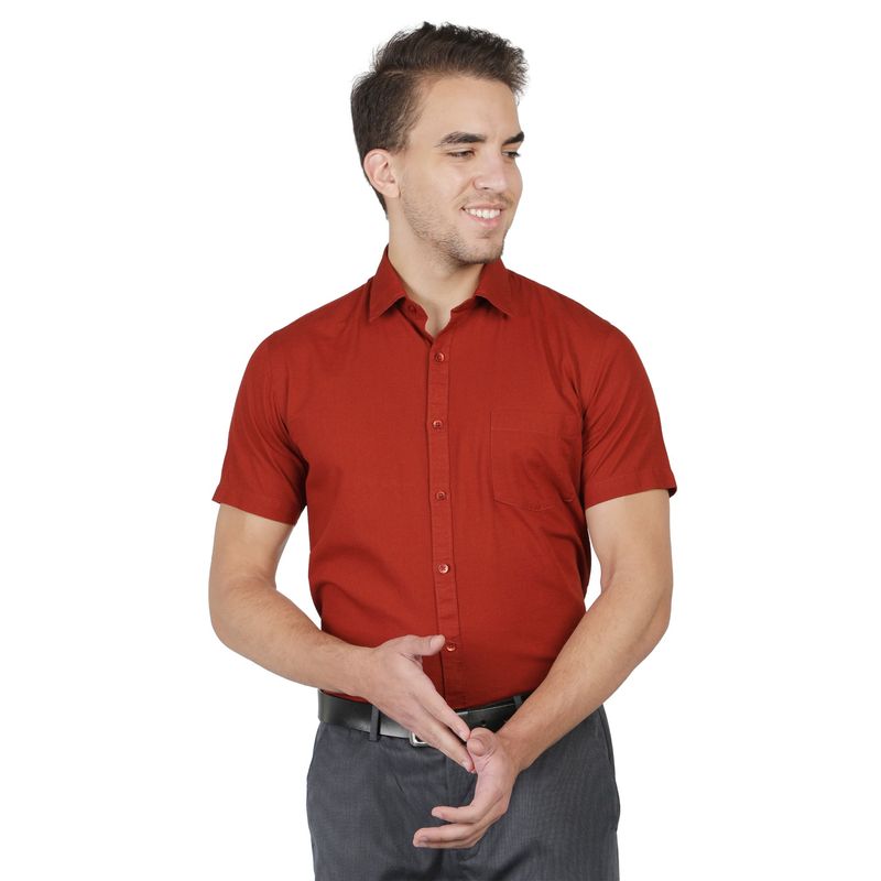 Southbay Mens Half Sleeves Rust Brown Formal Shirt (M)