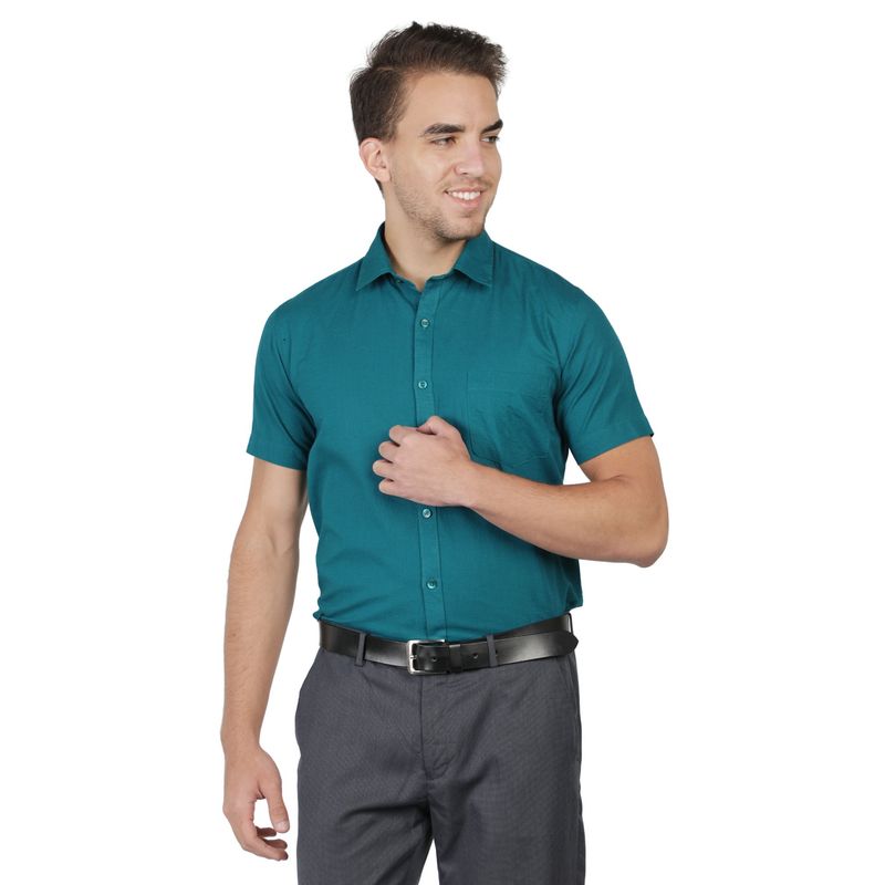 Southbay Mens Half Sleeves Teal Blue Formal Shirt (M)