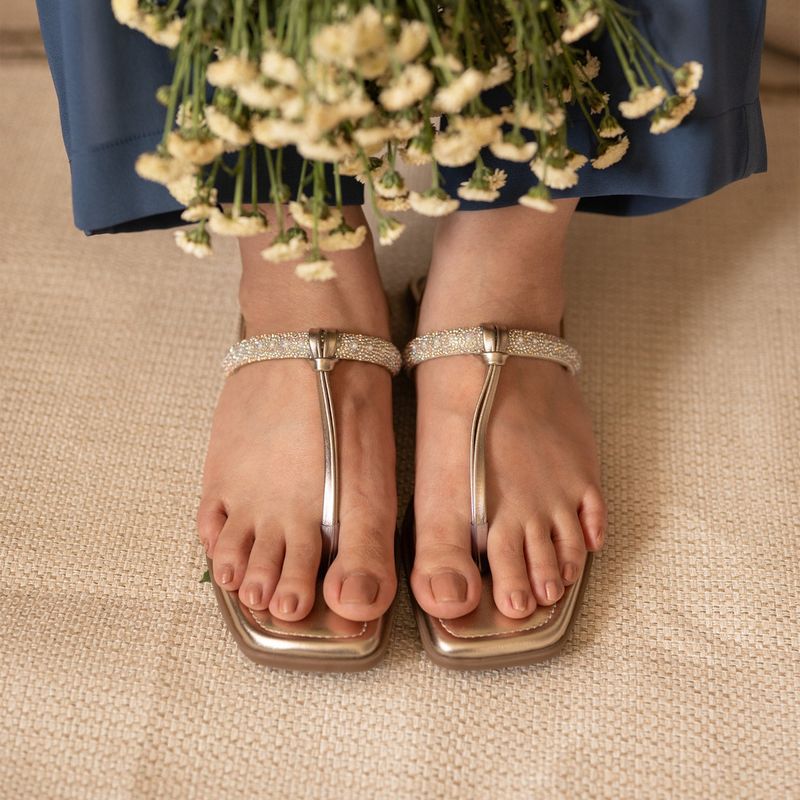 Coral Haze Gold Glint T-Straps Flats for Women (UK 3)