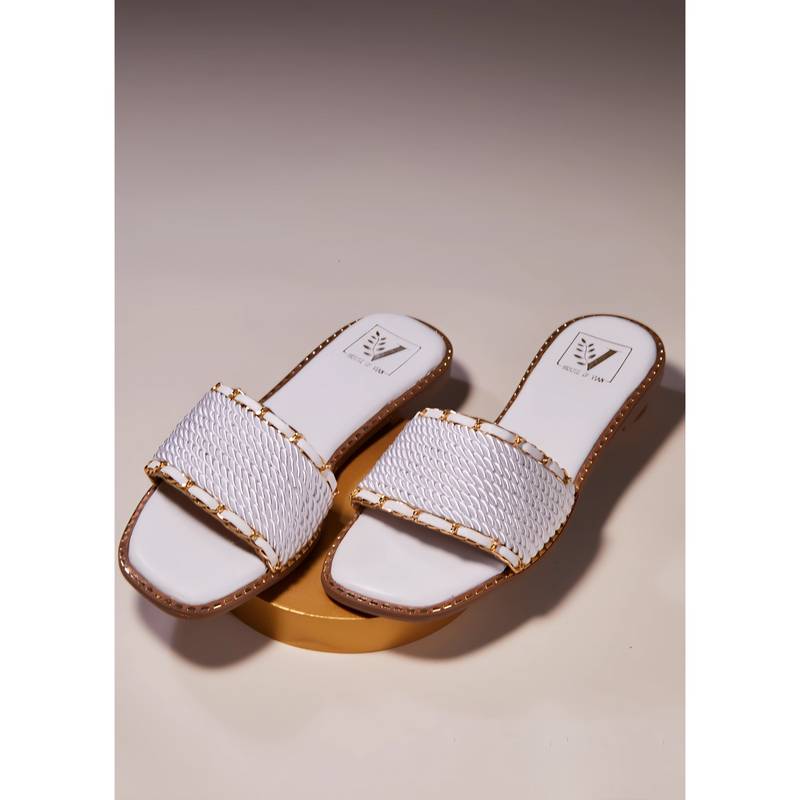 House of Vian Delilah White Open Toe Flats (EURO 36)
