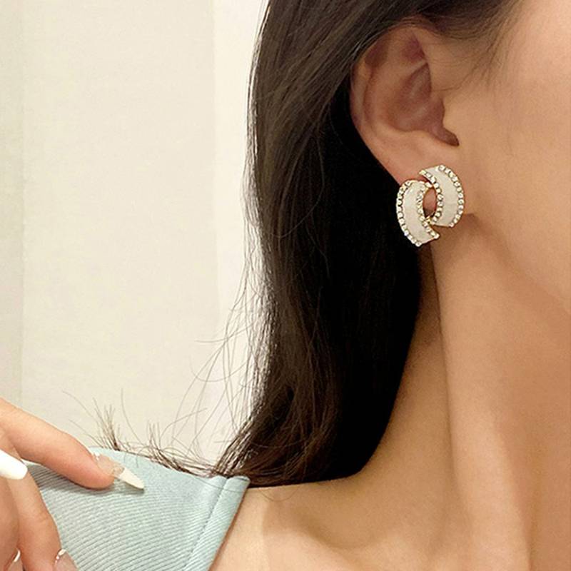 Buy Yellow Chimes Gold Tone White Double C Shaped Loop Crystal Stud ...