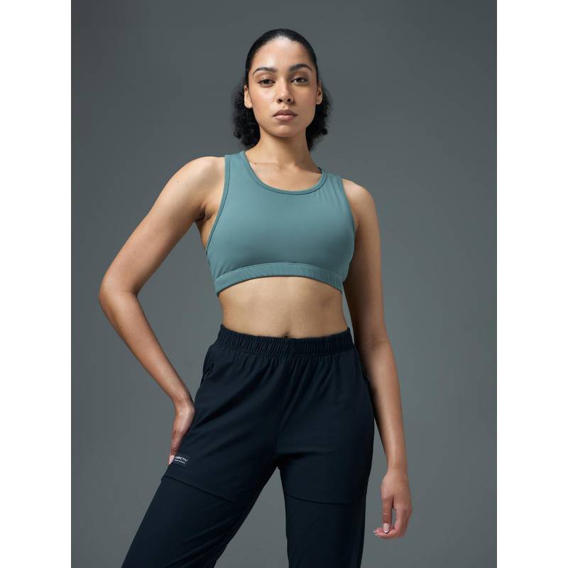 Technosport Women Slim Fit Scoop Neck Sports Bra with ELASTO PLUS for Training - Green (M)