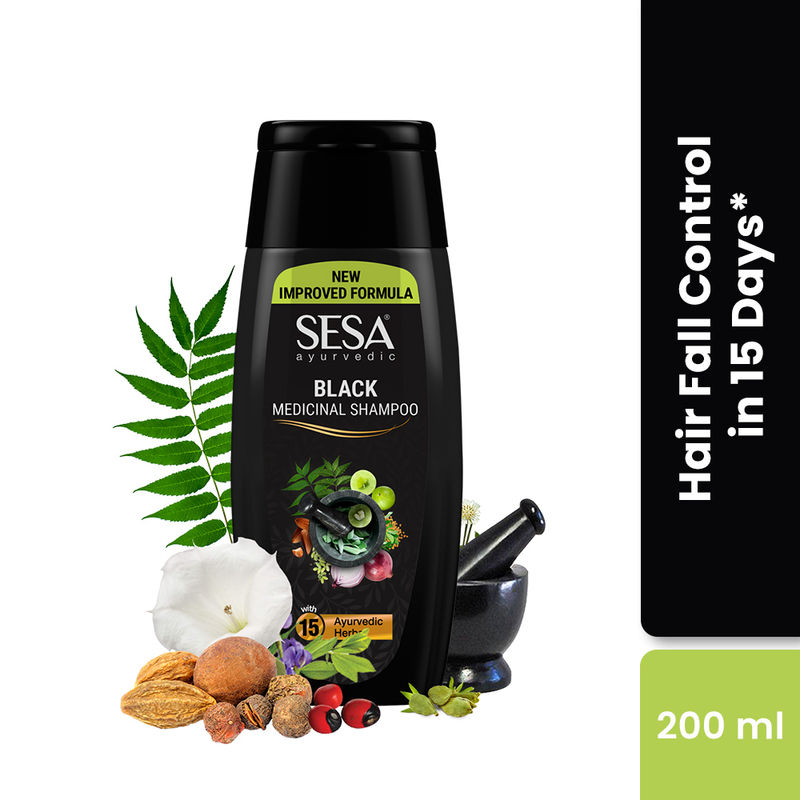 SESA Ayurvedic Black Medicinal Shampoo Hairfall Control Anti Dandruff With 15 Herbs For Smooth Shiny Hair