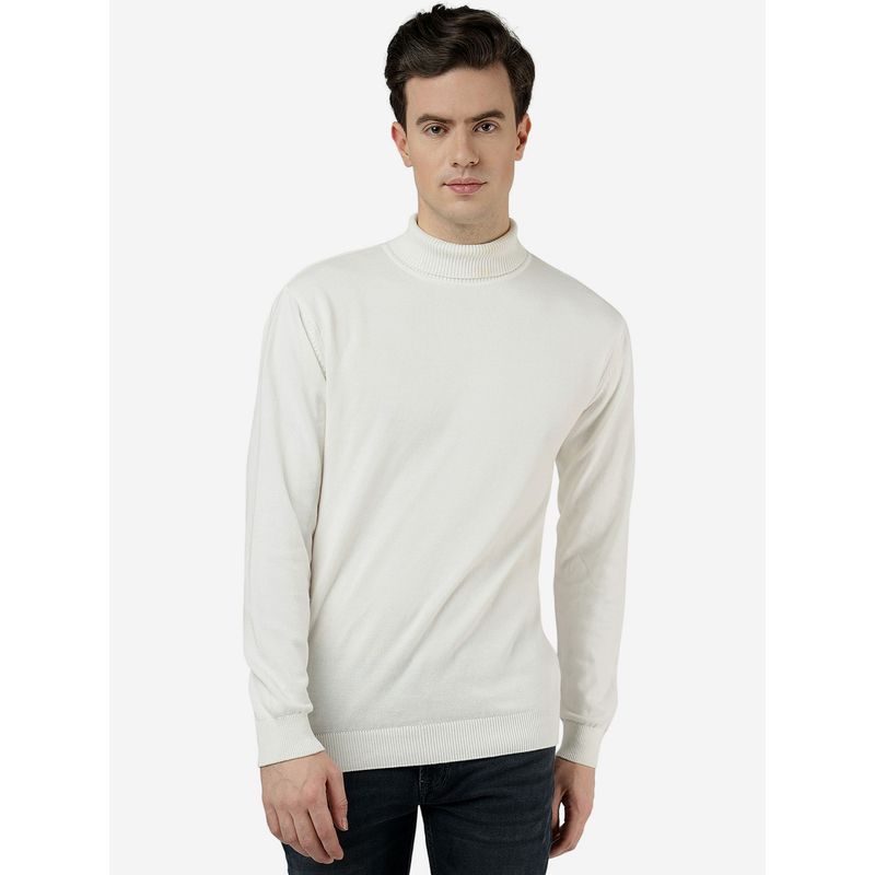 JadeBlue Mens Solid White Slim Fit Full Sleeve High Neck Winter Sweater (46)