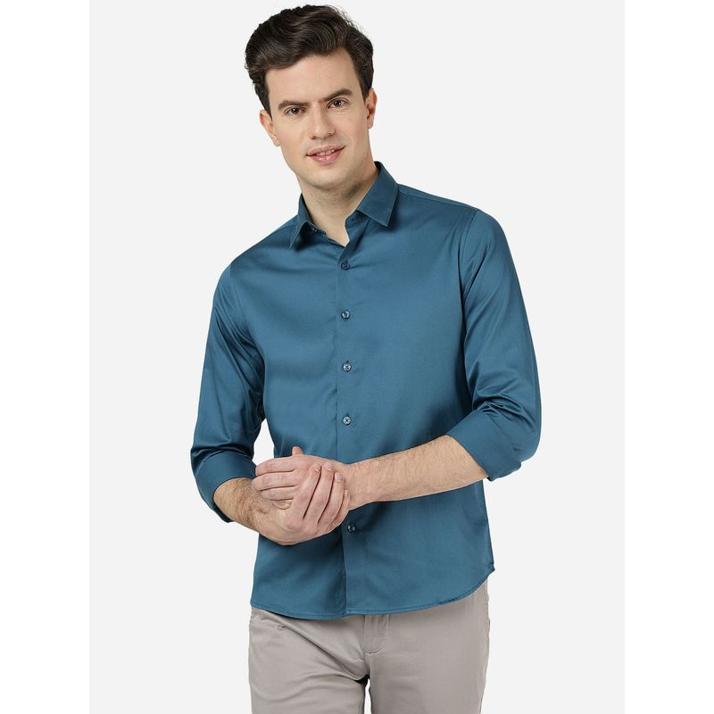 Greenfibre Mens Solid Blue Slim Fit Full Sleeve Cutaway Collar Casual Shirt (38)